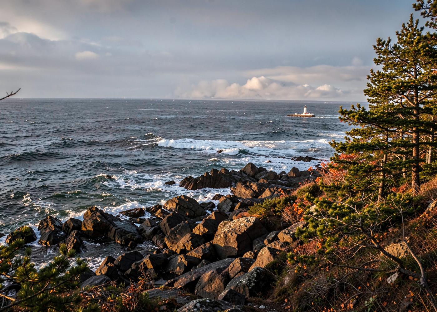 Costa rochosa do Maine no outono